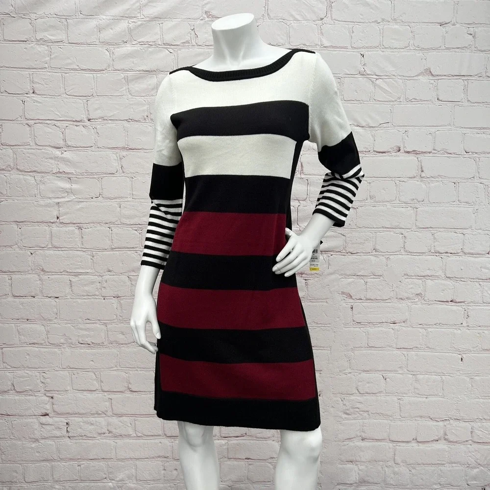 Studio One New York Women's Long Sleeve Sweater Striped Dress Size M - Picture 1 of 11